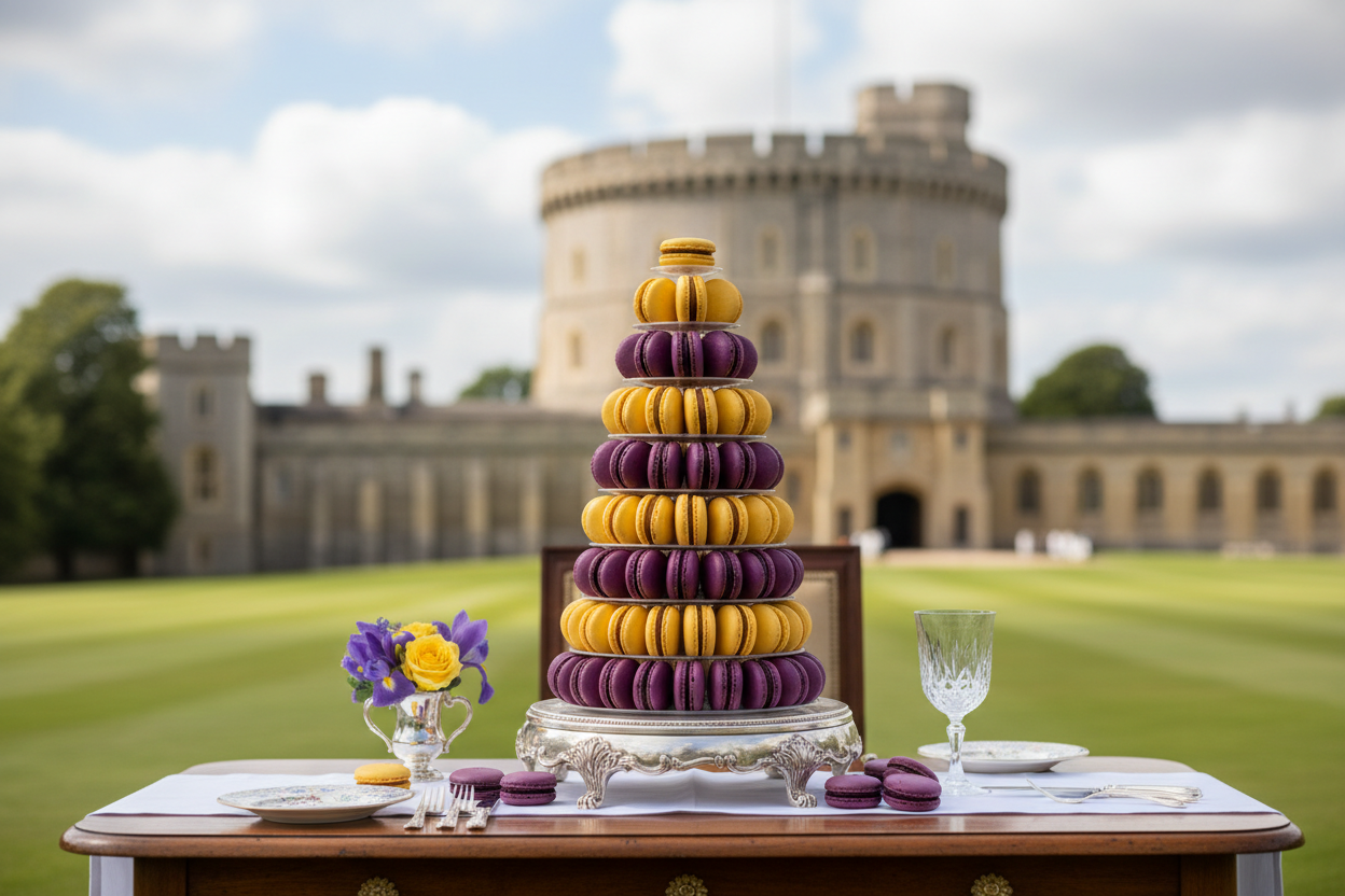 Windsor Castle with purple and yellow macaron tower