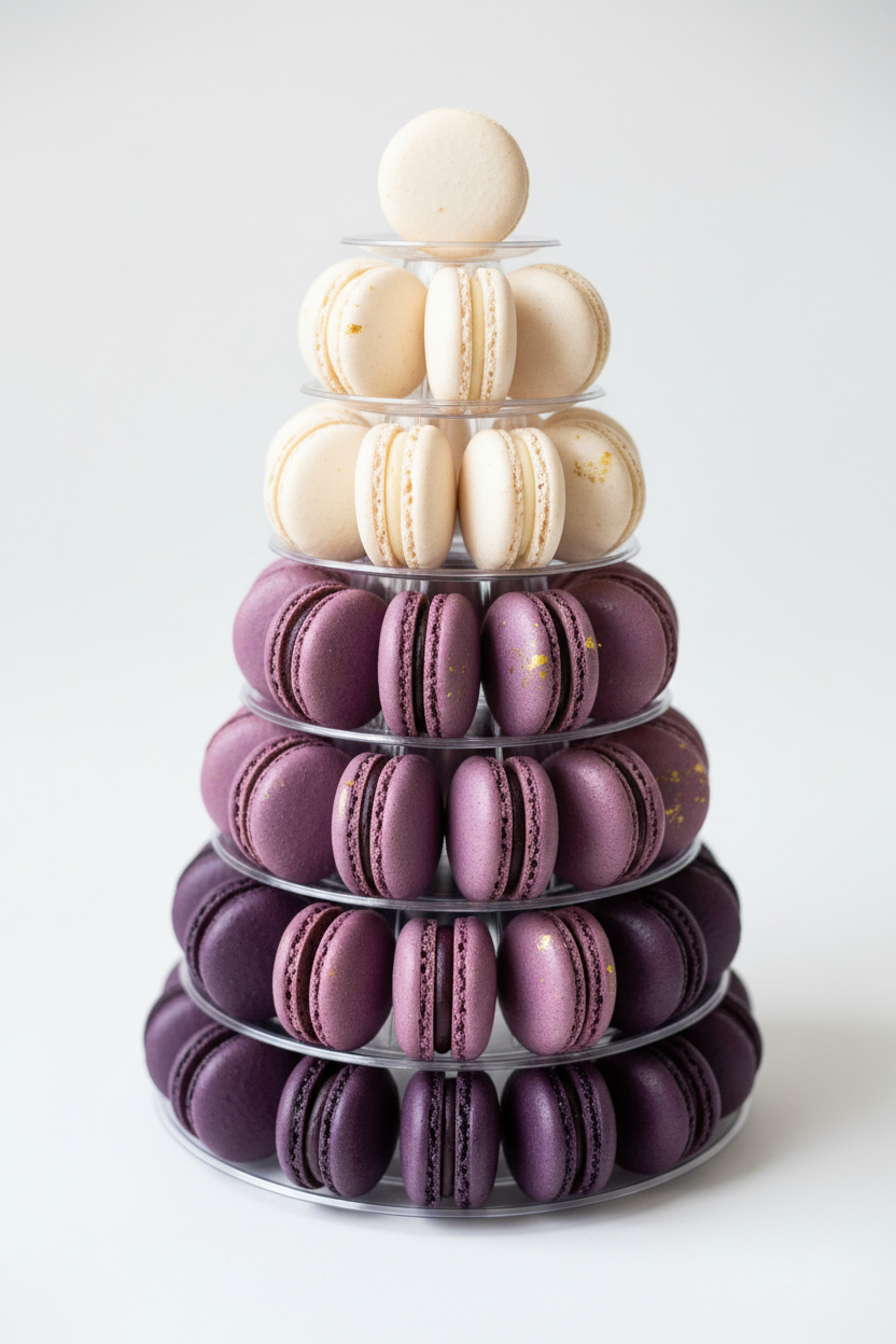 Purple Ombré Macaron Tower - Gold speckled plum